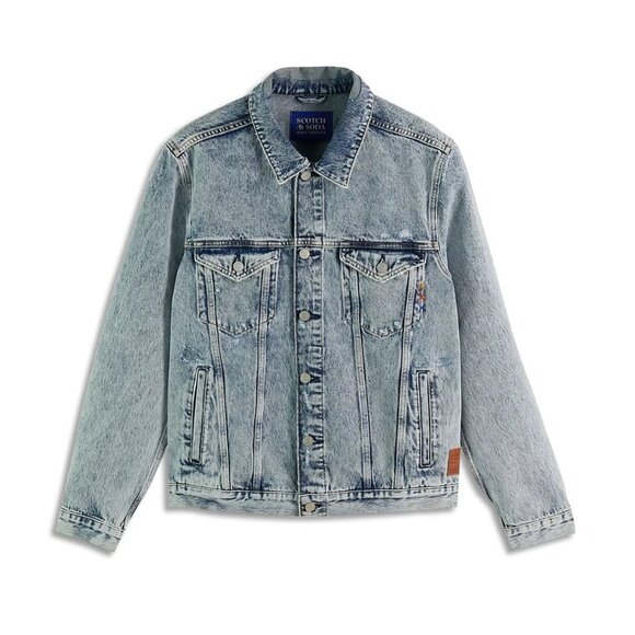 Scotch & Soda Men's Indigo Distressed Faded Denim Trucker Jacket Button Front M